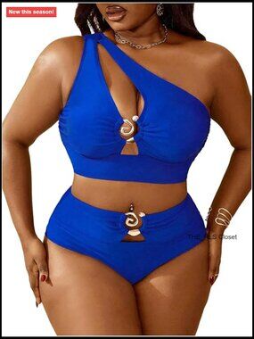 Plus Size Ring Bikini Set High Waist Swimwear Cut Out Two Piece Swimsuit